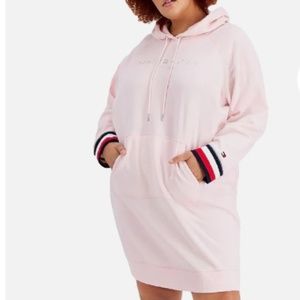 Tommy Hilfiger Plus Womens Hoodie Long Sleeves Sweatshirt Dress In Pink New w/🏷